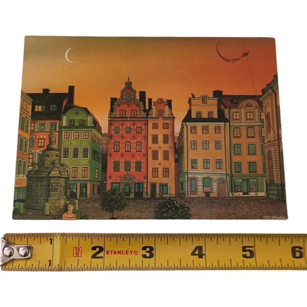 Marketplace Old Town Stockholm‎ Sweden Postcard 1978 Vintage Artist Rendering